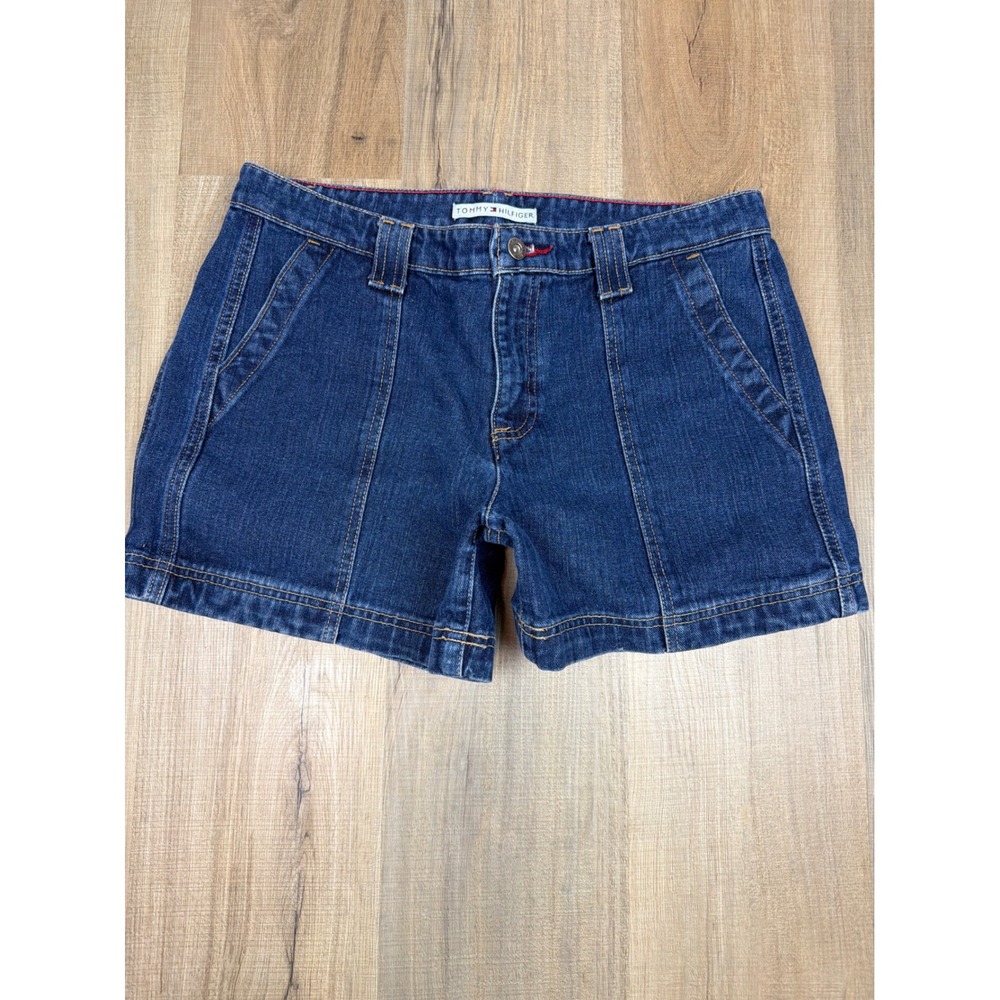 Tommy Hilfiger Vintage Y2K Denim Shorts Dark Wash Paneled Cotton Womens 10